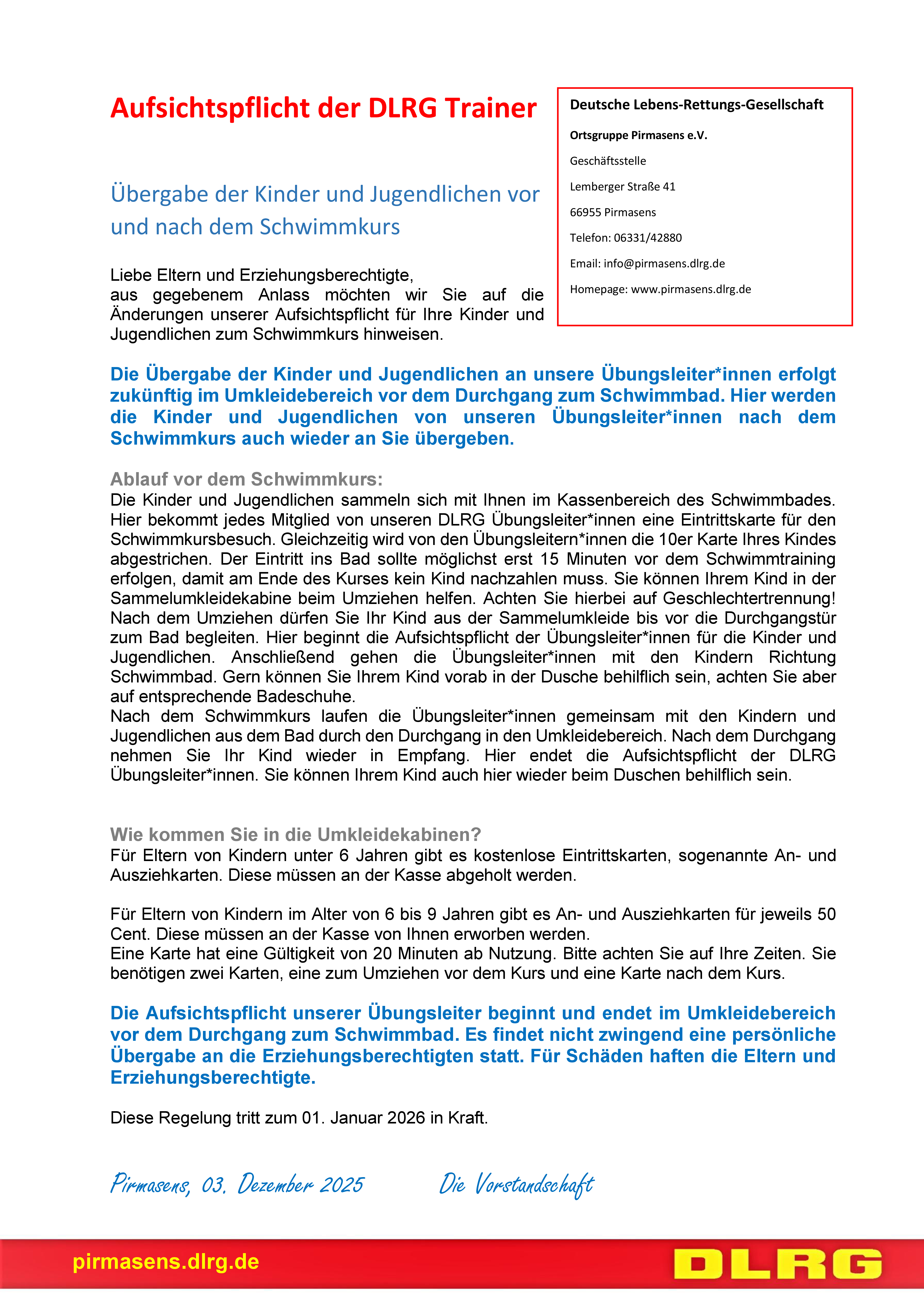 Neue Eintrittsregelung